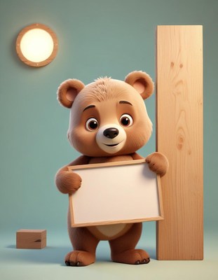 Brown bear holding blank sign