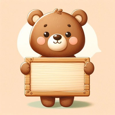 Cute bear holding blank wooden sign