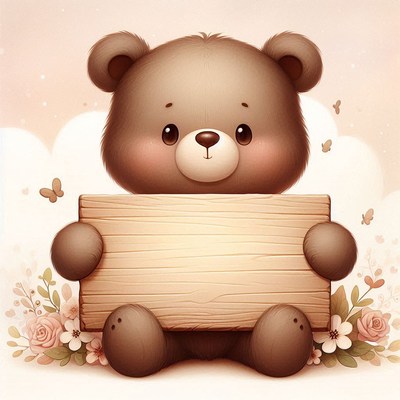 Cute bear holding wooden sign