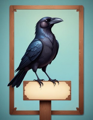 Raven perched on sign