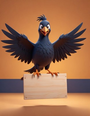 Cartoon bird holding a sign