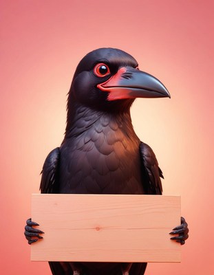 Black bird holding sign