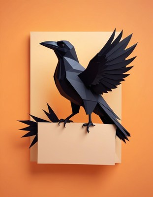 Paper crow on orange background