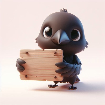 Cute cartoon crow holding a sign