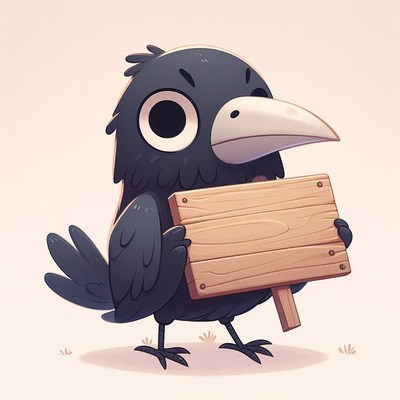 Cartoon crow holding sign