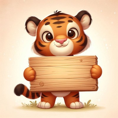 Cute tiger holding sign
