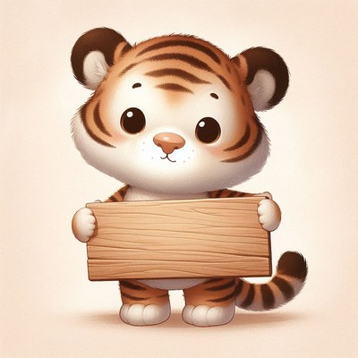 Cute tiger holding a sign