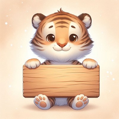 Cute tiger holding blank sign