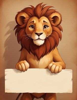 Lion holding blank sign