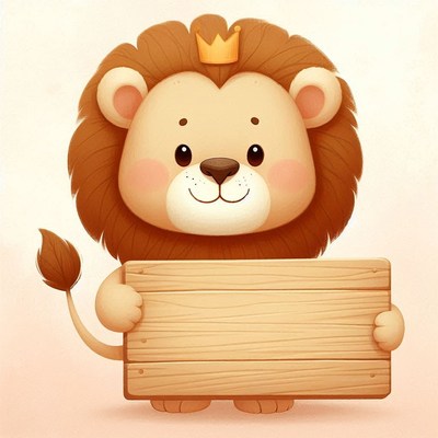 Smiling lion holding blank sign