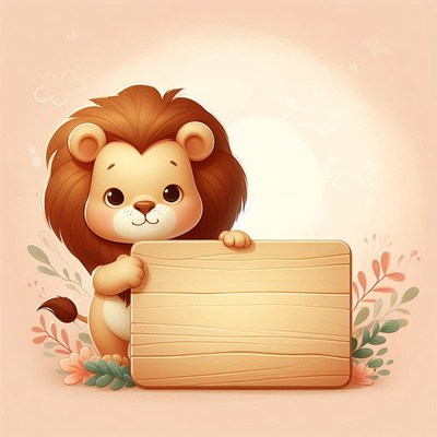 Cute lion holding a sign
