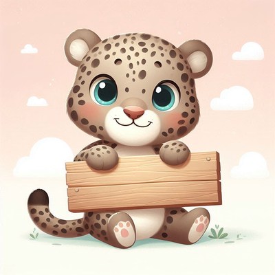 Cute leopard holding sign