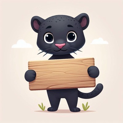 Cute black panther holding wooden sign