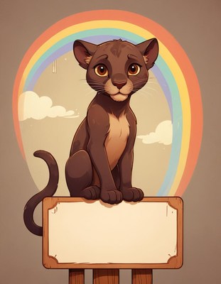 Brown panther sitting on sign