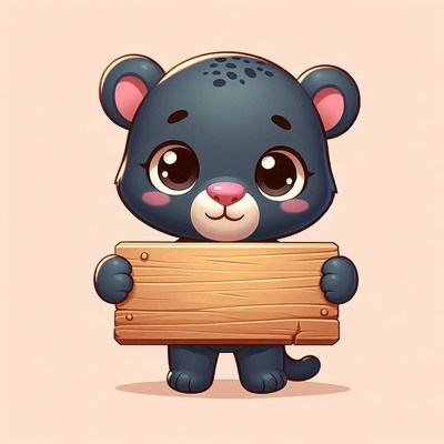 Cute black panther holding wooden sign