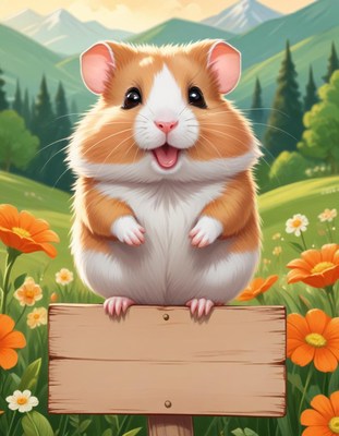 Happy hamster on a sign