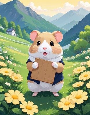 Hamster holding sign in field