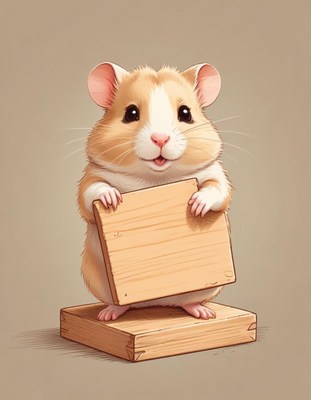 Smiling hamster holding sign