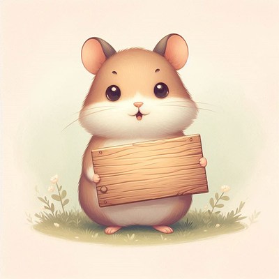Cute hamster holding wooden sign