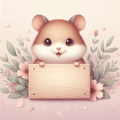 Smiling hamster holding sign