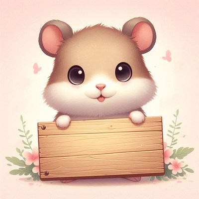 Cute hamster holding a wooden sign