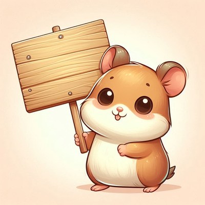 Cute hamster holding wooden sign