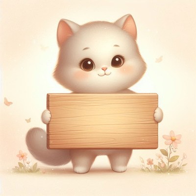 Cute cat holding wooden sign