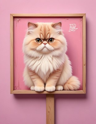 Persian cat in pink frame
