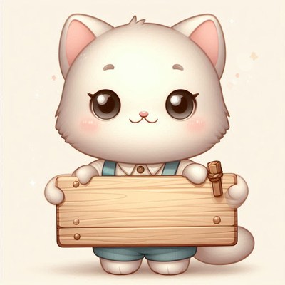Cute cat holding wooden sign