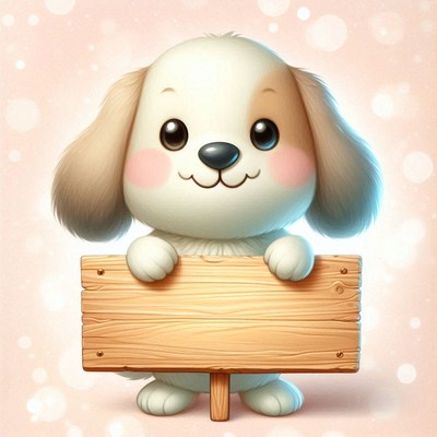 Cute puppy holding blank sign