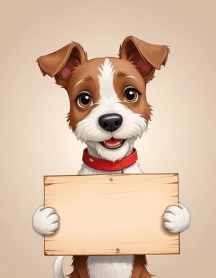Happy dog holding blank sign