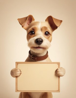 Dog holding blank sign