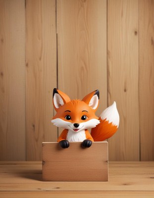 Fox peeking over sign