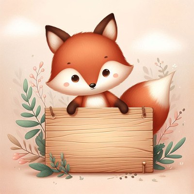 Cute fox holding blank sign