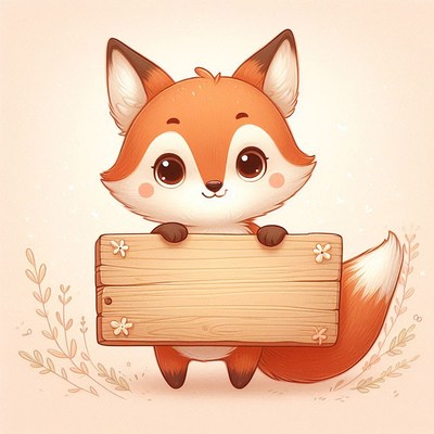 Cute fox holding sign