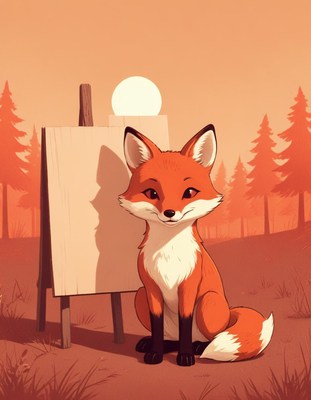 Fox posing by easel