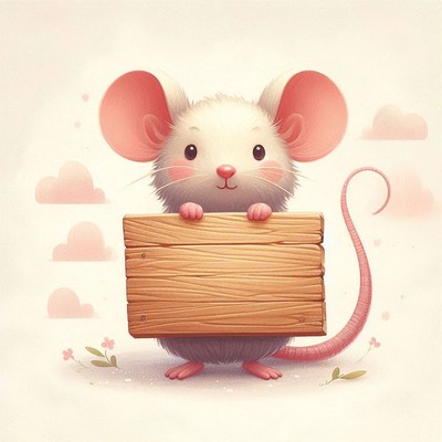 Cute mouse holding wooden sign
