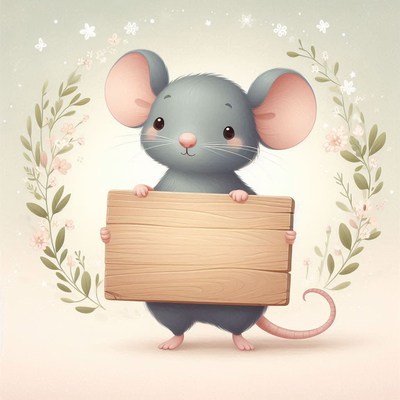Cute mouse holding sign