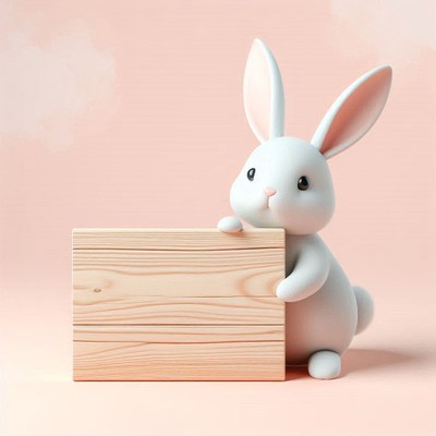 White bunny holding a wooden sign