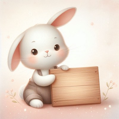 Cute bunny holding wooden sign