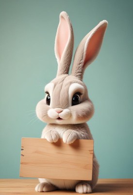 Cute bunny holding sign