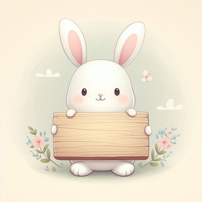 Cute bunny holding wooden sign
