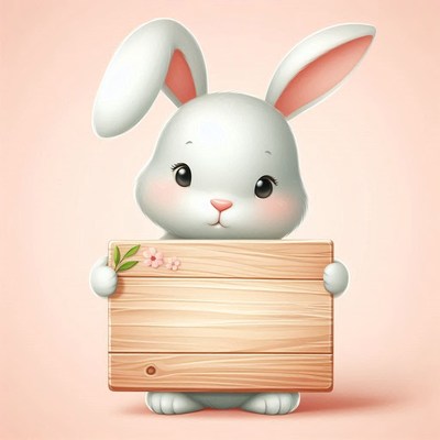 Cute bunny holding wooden sign