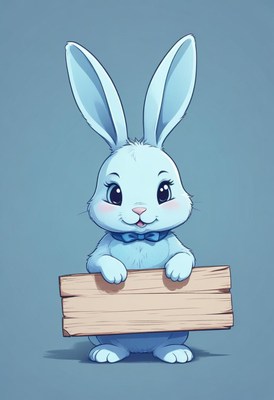 Blue bunny holding sign