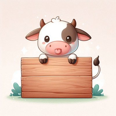 Cute cow holding wooden sign