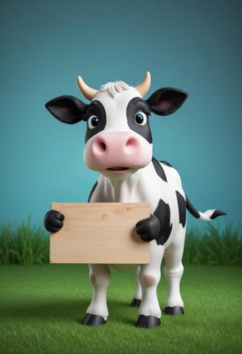 Cartoon cow holding blank sign