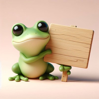 Smiling frog holding blank sign