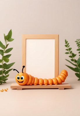 Smiling caterpillar with blank frame