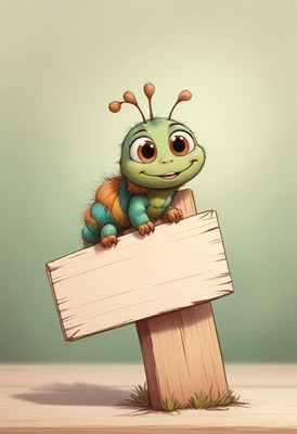 Smiling caterpillar on sign