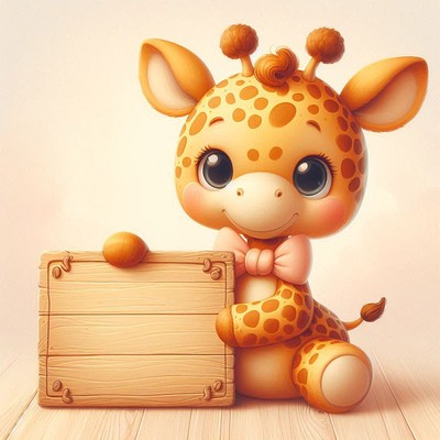 Cute giraffe holding sign